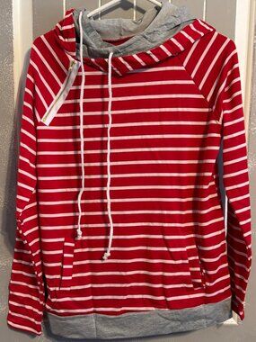 Soto Lifestyle Women’s Hoodie Red White & Gray Drawstring Pockets Small NIP NEW